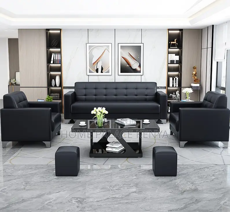 Leather Sofa: Waiting Room Visitor Black Sofa