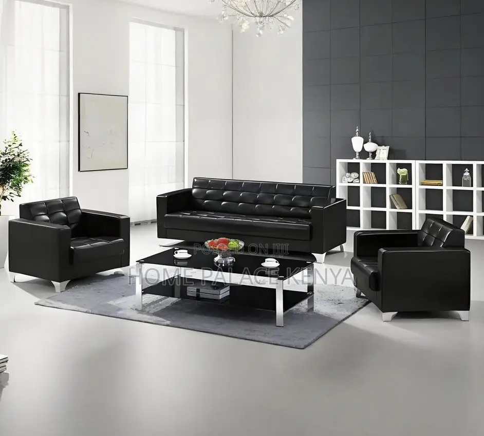Leather Sofa: Waiting Room Visitor Black Sofa