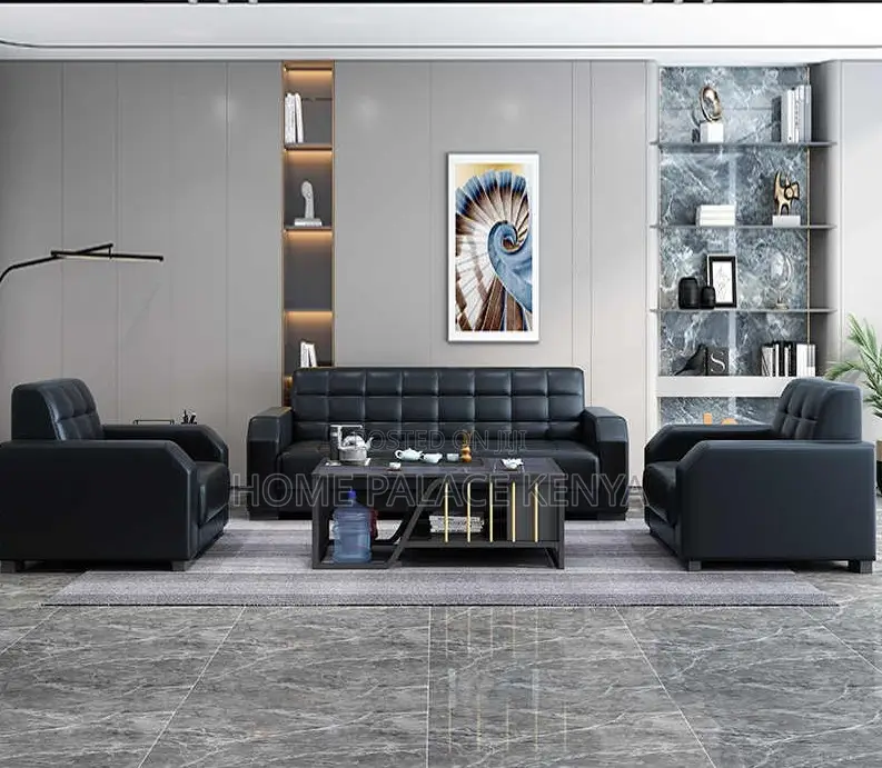 Leather Sofa: Waiting Room Visitor Black Sofa