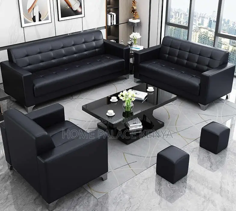 Leather Sofa: Waiting Room Visitor Black Sofa