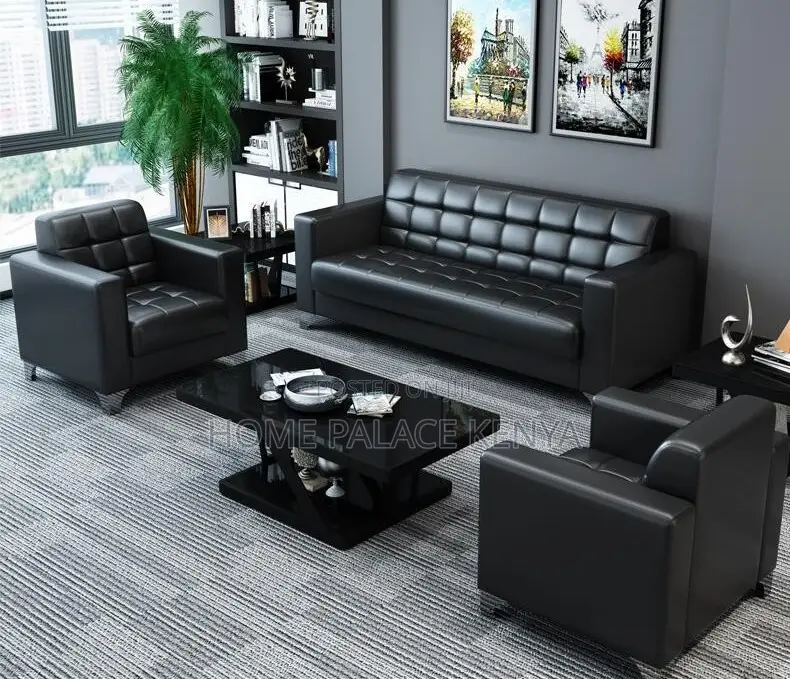 Leather Sofa: Waiting Room Visitor Black Sofa