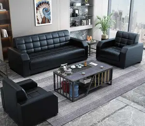 Leather Sofa: Waiting Room Visitor Black Sofa