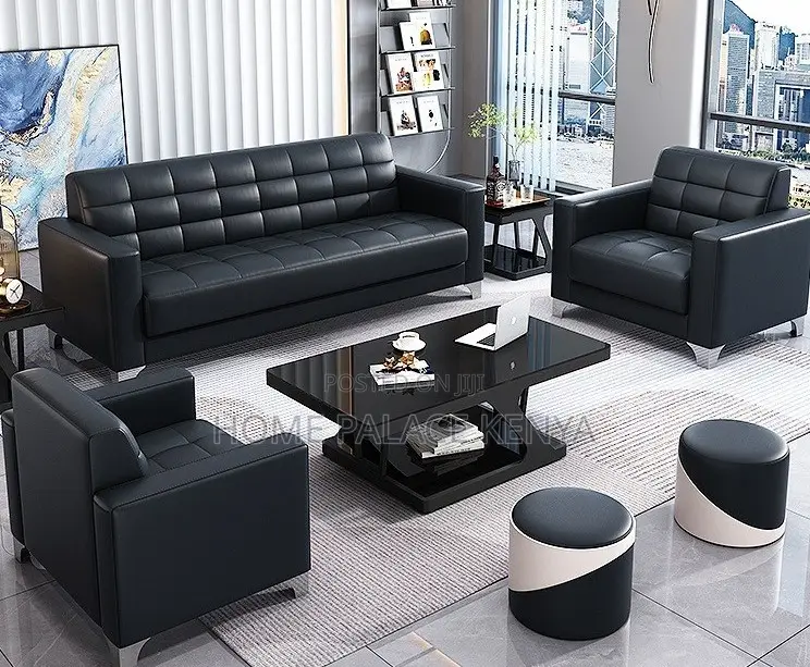 Leather Sofa: Waiting Room Visitor Black Sofa