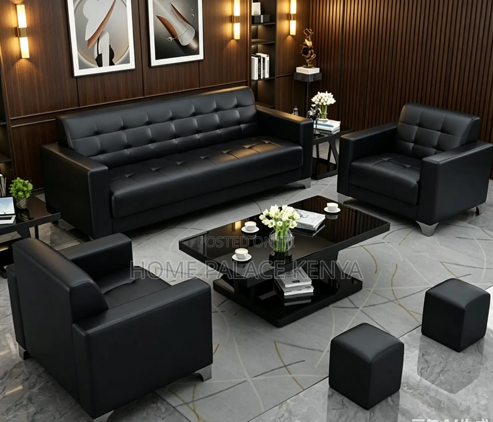 Leather Sofa: Waiting Room Visitor Black Sofa