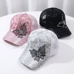Fashion Mesh Women's Baseball Cap Breathable Black Rhinestone Sun Hat