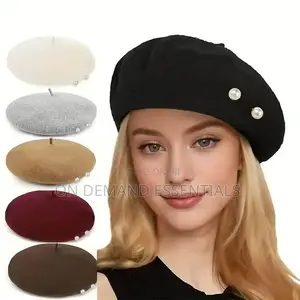 Pearl Beanie Hat Women's Autumn/Winter Wool Flannel Hat