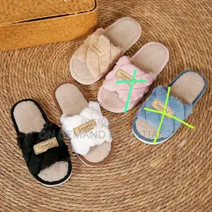 1Pair Casual Open Toe Fluffy Slippers Soft Sole Non-Slip