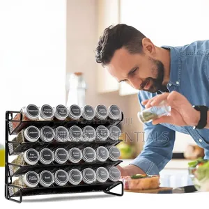 4 Tier Spice Rack With 28 Glass Bottles, Labels Pen