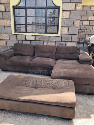 L-Shaped Suede Sectional Sofa With Ottoman