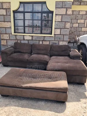 L-Shaped Suede Sectional Sofa With Ottoman