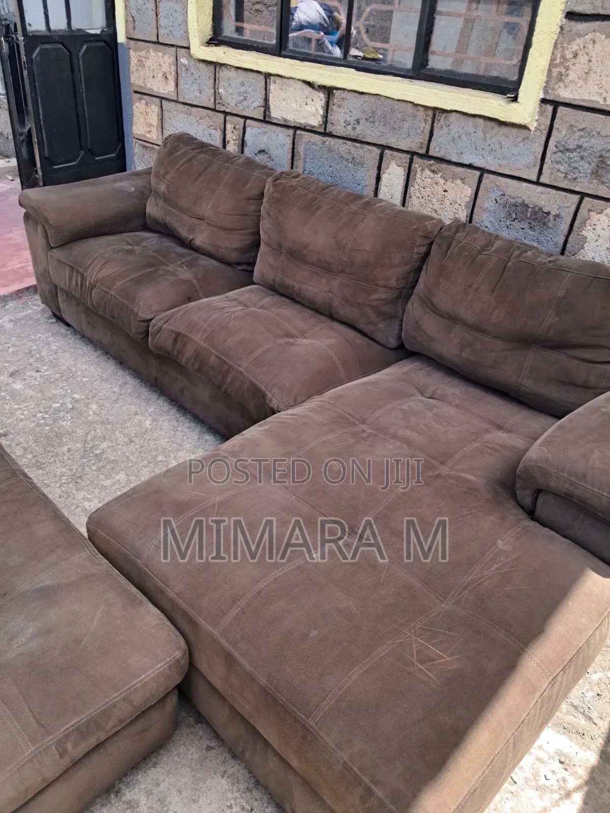 L-Shaped Suede Sectional Sofa With Ottoman