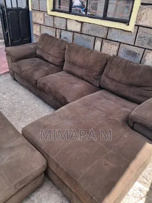 L-Shaped Suede Sectional Sofa With Ottoman