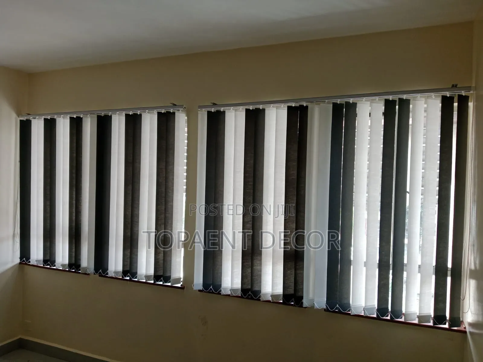 Brown and White Vertical Window Blinds