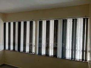 Brown and White Vertical Window Blinds