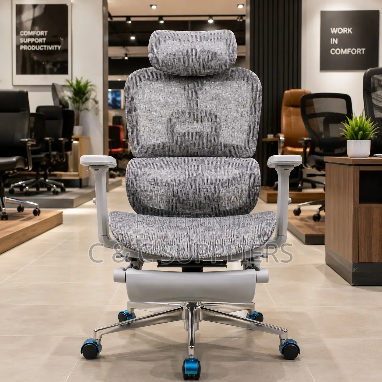 Adjustable White Mesh Ergonomic Seat