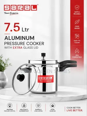 7.5 LTR Aluminum Pressure Cooker With Extra Glass Lid