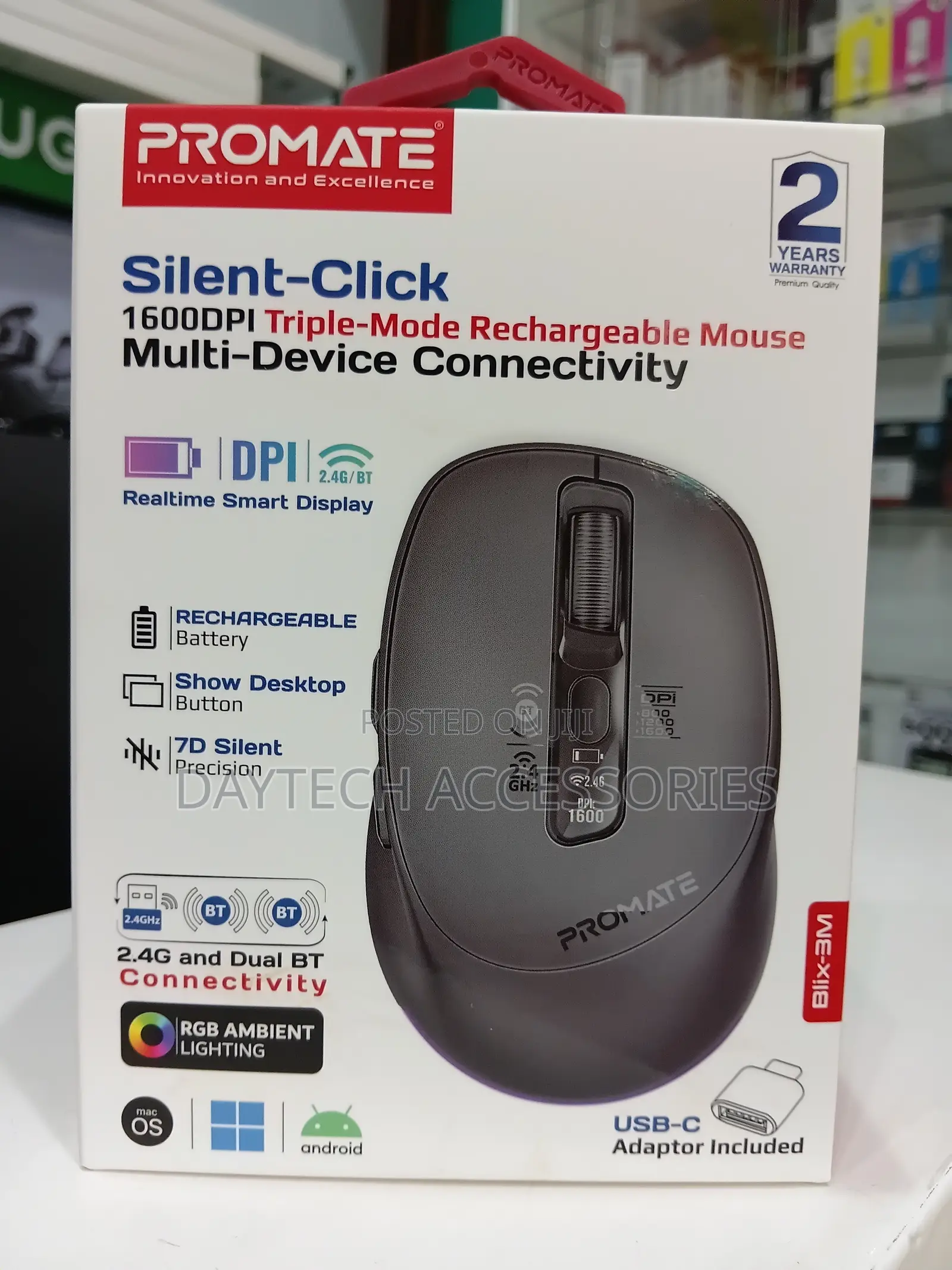 Promate Blix-3m Silent-Click Triple-Mode Rechargeable Mouse