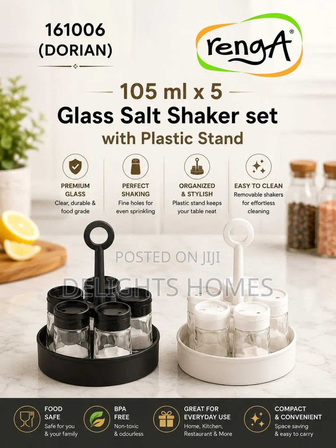 5 Glass Salt Shaker Set With Plastic Stand_b