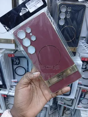 S24 Ultra Burgundy/Wine-Red Plain Vegan Leather Case
