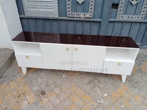 Brown and White TV Stand