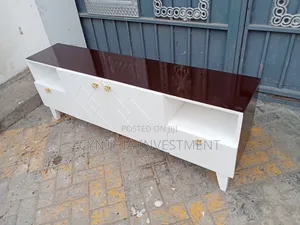 Brown and White TV Stand