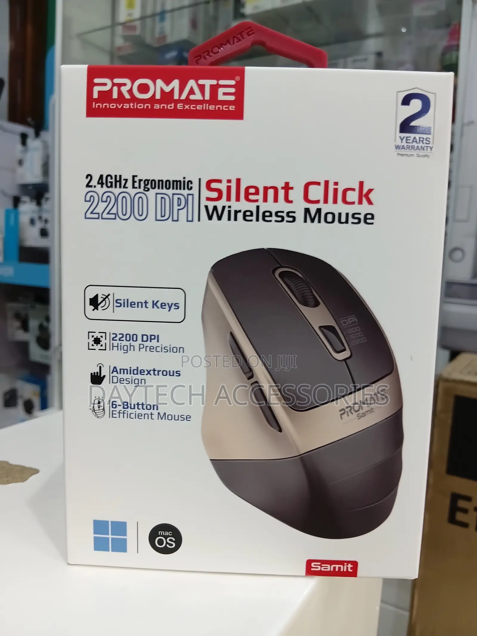 Promate Samit Wireless Mouse Ergonomic 2200DPI Silent Click
