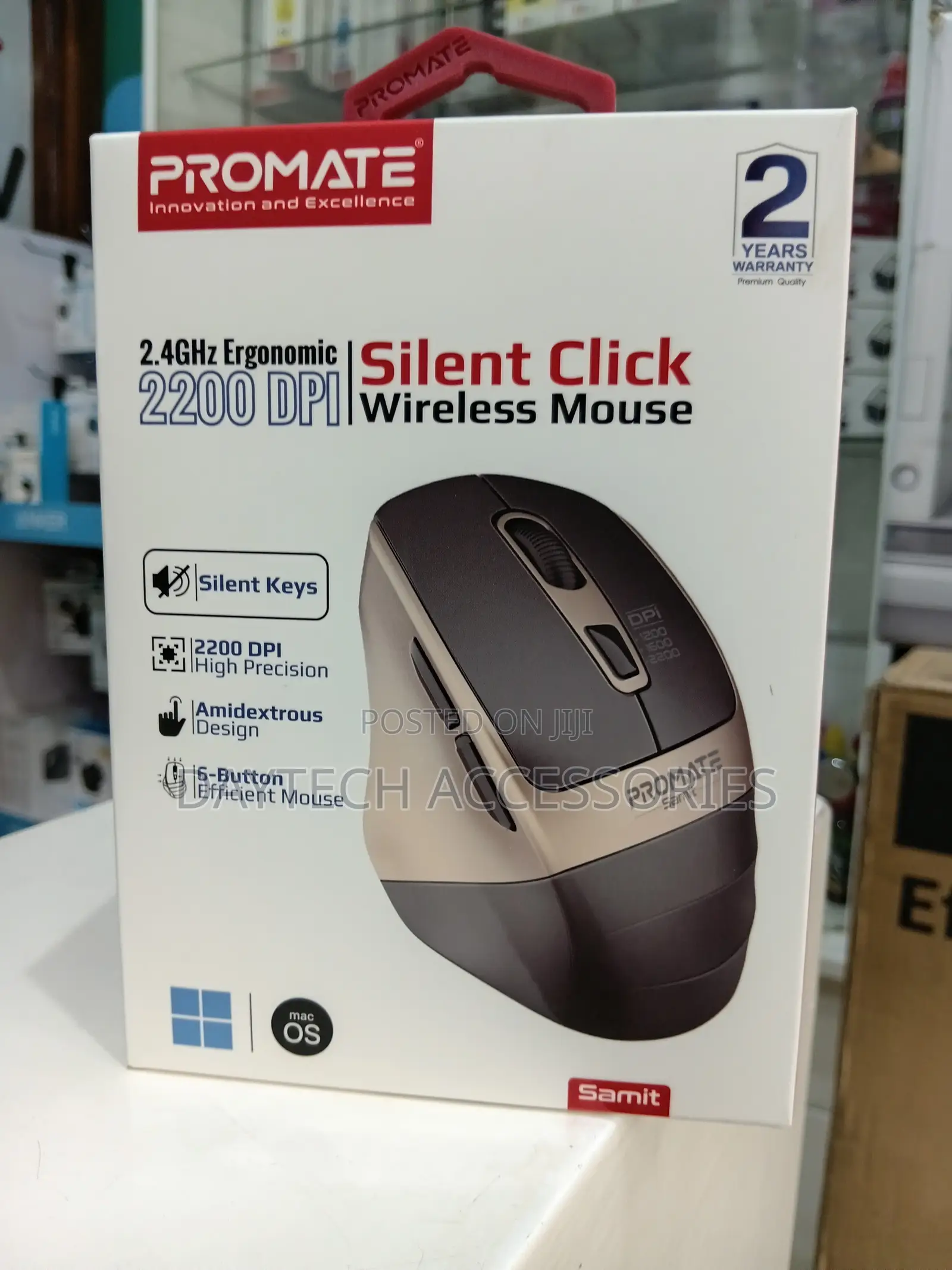Promate Samit Wireless Mouse Ergonomic 2200DPI Silent Click