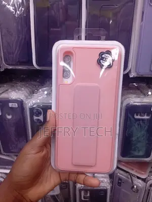 Samsung Galaxy A70 Pink Silicone Phone Case With a Built-in Kickstand