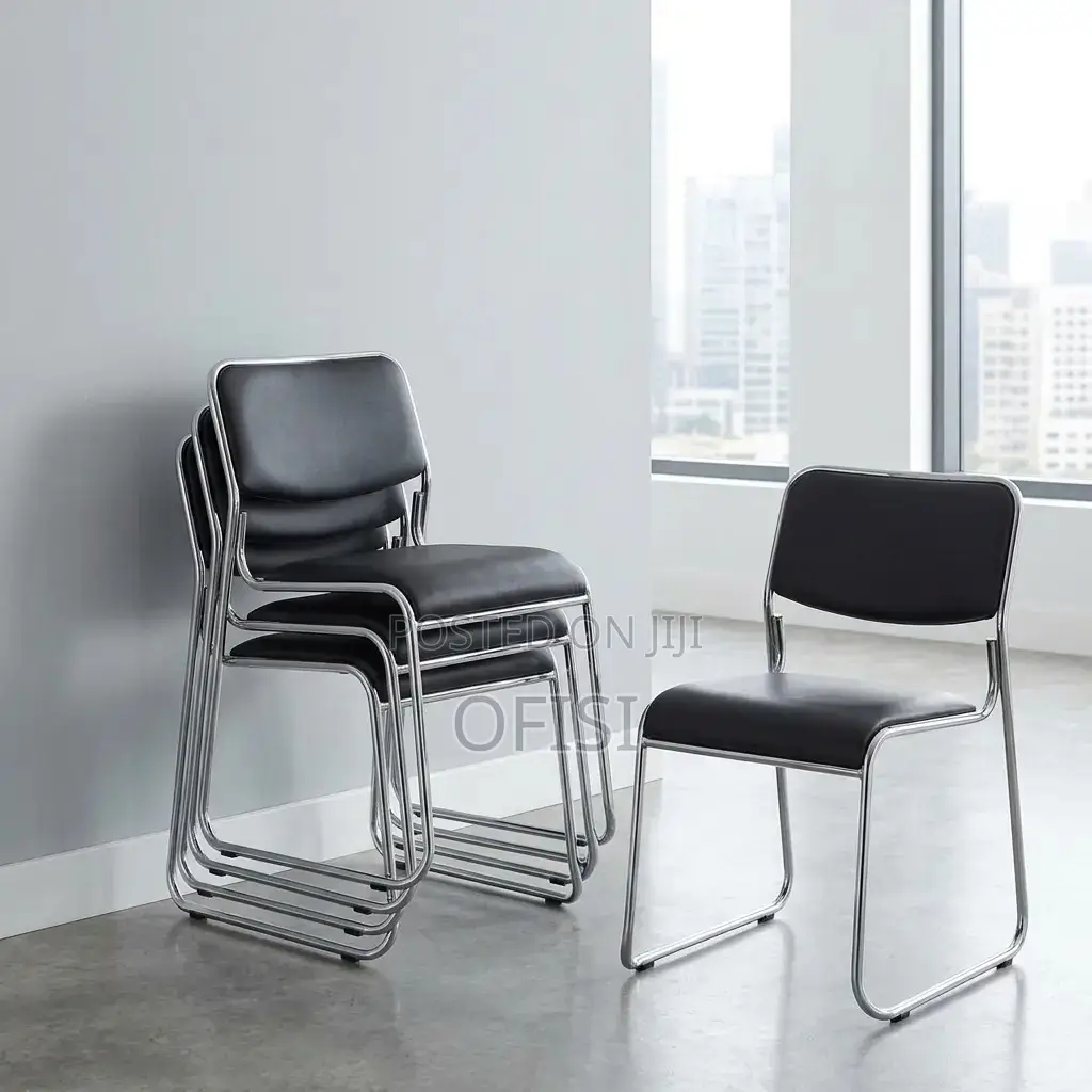 Office Chair; Stackable Chrome Office Visitors Chair