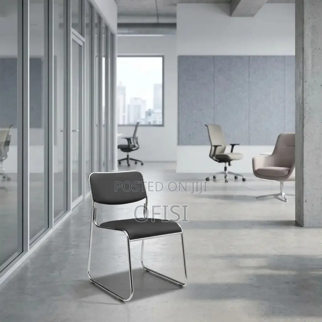 Office Chair; Stackable Chrome Office Visitors Chair