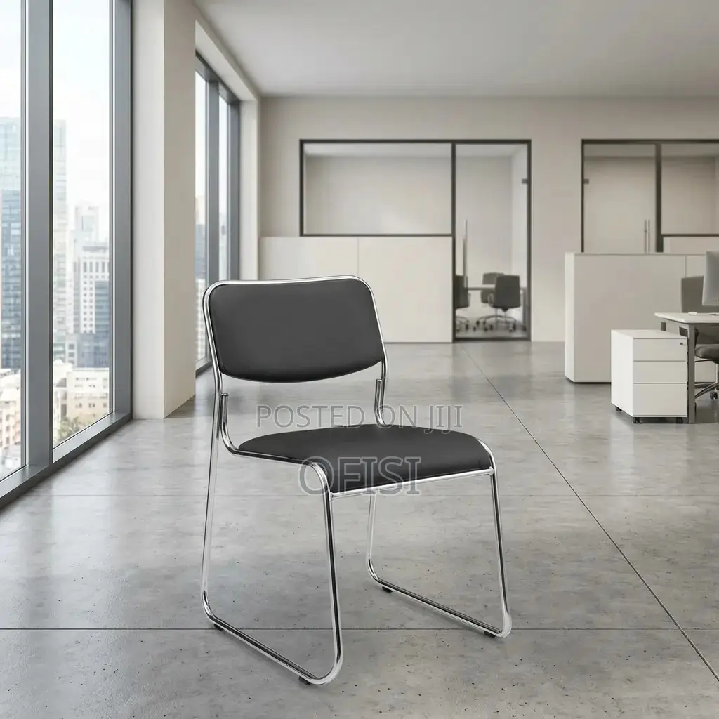 Office Chair; Stackable Chrome Office Visitors Chair