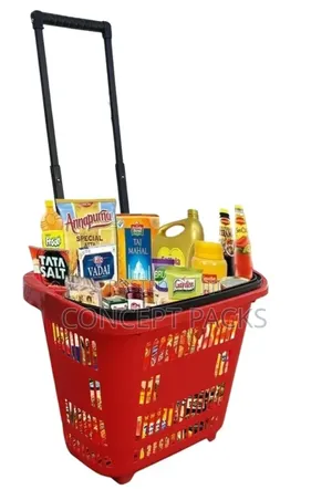 5Pcs Multipurpose SuperMarket Shopping Trolleys With Handle 34 LTR-Red
