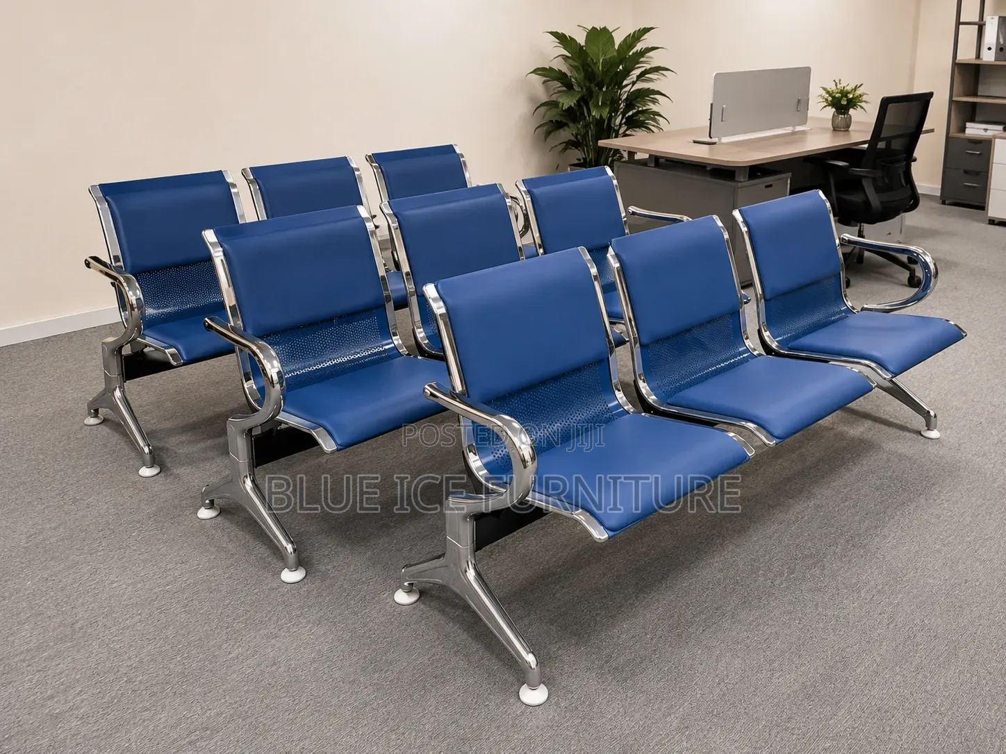 Blue Office Waiting Bench Chair
