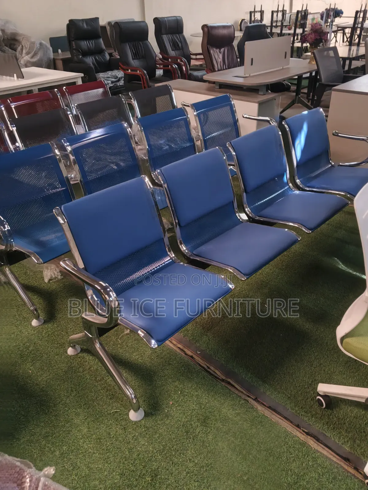 Blue Office Waiting Bench Chair