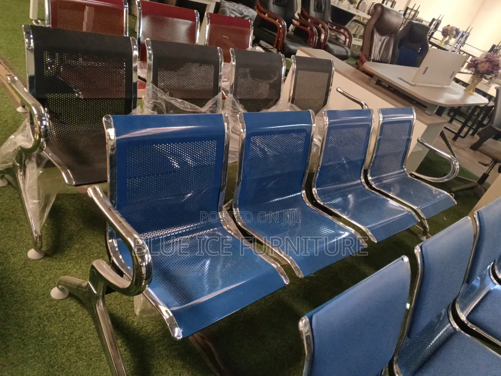 Blue Office Waiting Bench Chair