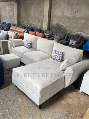 6-Seater L-Shaped Sofa Beige Fabric