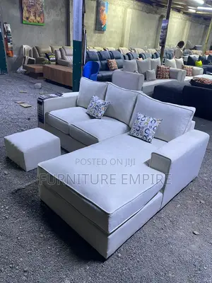 6 Seater L‐Seat Sofa Grey With Footrest