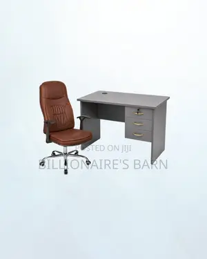 Practical 1m Desk and Brown Executive Leather Chair for Practical Work