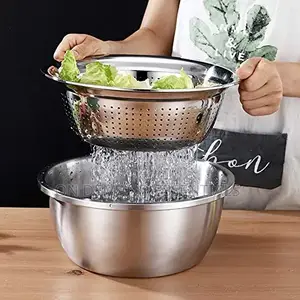 26cm 4PCS Set 304 Colander Stainless Steel Bowl With Lid