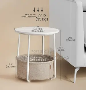 Side Table: Bamboo Top Nightstand With Fabric Basket for Essentials