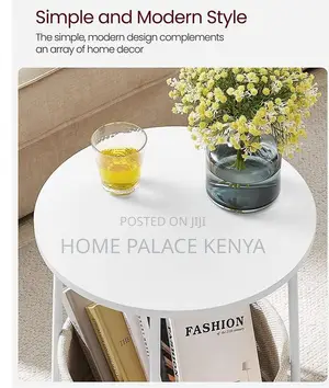 Side Table: Bamboo Top Nightstand With Fabric Basket for Essentials