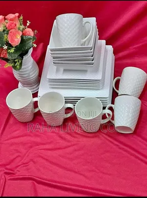 24pc Ceramic Square Dinner Set | Plates Bowls Cups