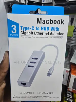 USB-C Hub With 3 USB Ports Gigabit Ethernet LAN Adapter