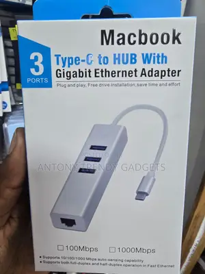 USB-C to Gigabit Ethernet Hub With 3 USB Data Ports