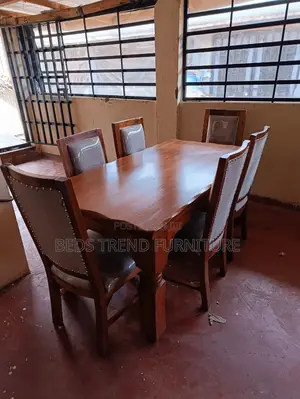 6-Seater Rectangular Dining Set – Wooden With Cushioned Stud Design