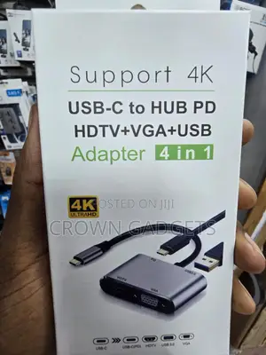 4-in-1 USB-C to HDMI, VGA, USB 3.0, and PD Charging Hub.