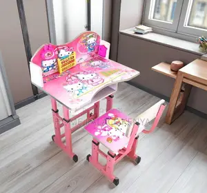 Kids Desk: Cartoon Themed Desk With Pencil Grove and Clock