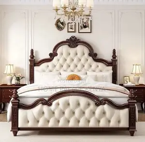 King Bed: Brown and White Mahogany Tufted Bed