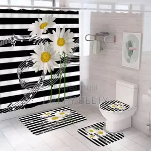 Shower Curtain Sets , With ;Non-Slip Mat,Toilet Lid Cover and Bath Mat