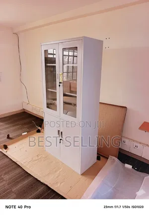 Metallic Half Glass Office Cabinet Double Door
